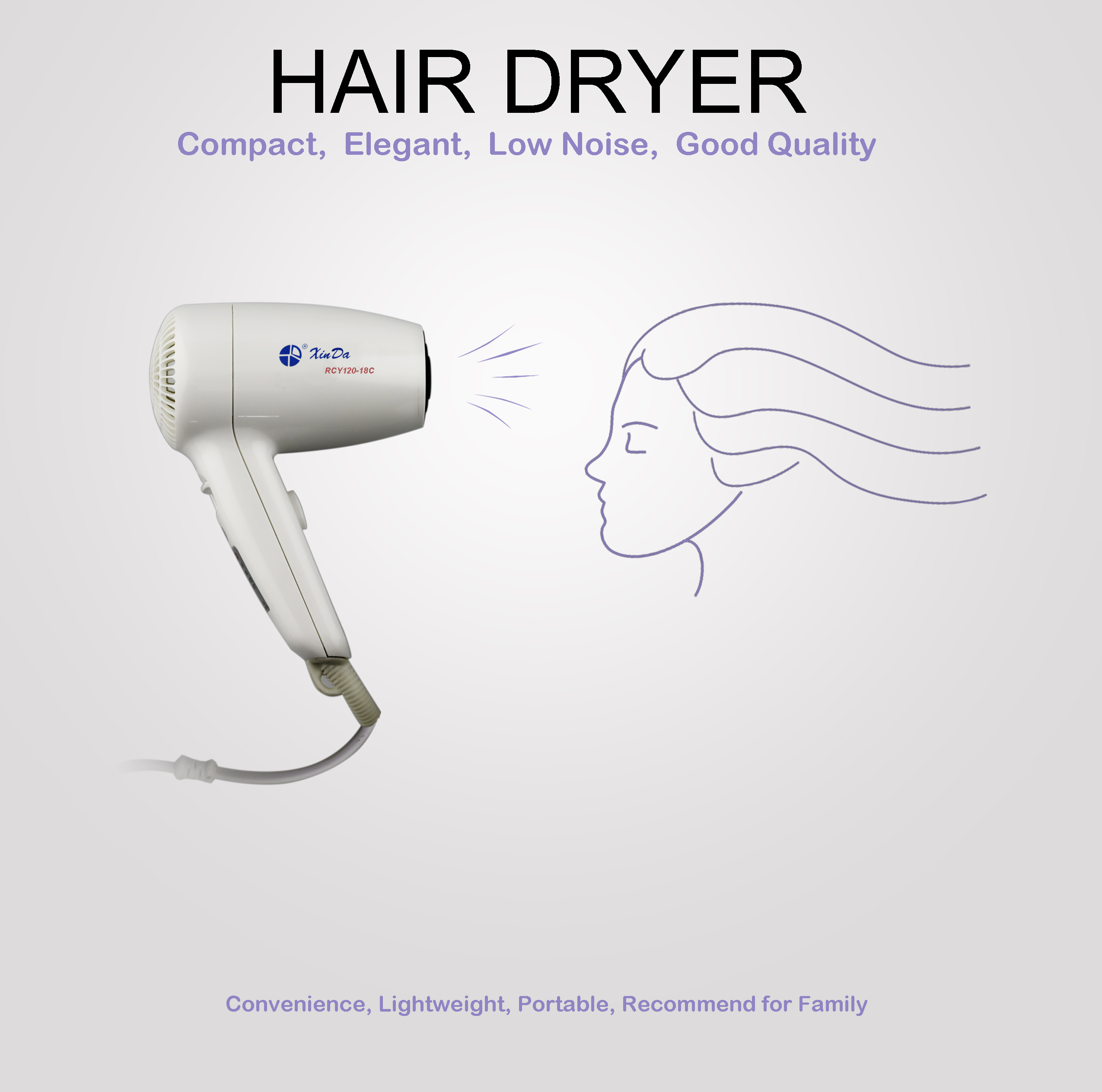 مجفف الشعر الكهربائي XinDa RCY-120 18C للأجهزة المنزلية ومجفف شعر الطلاب